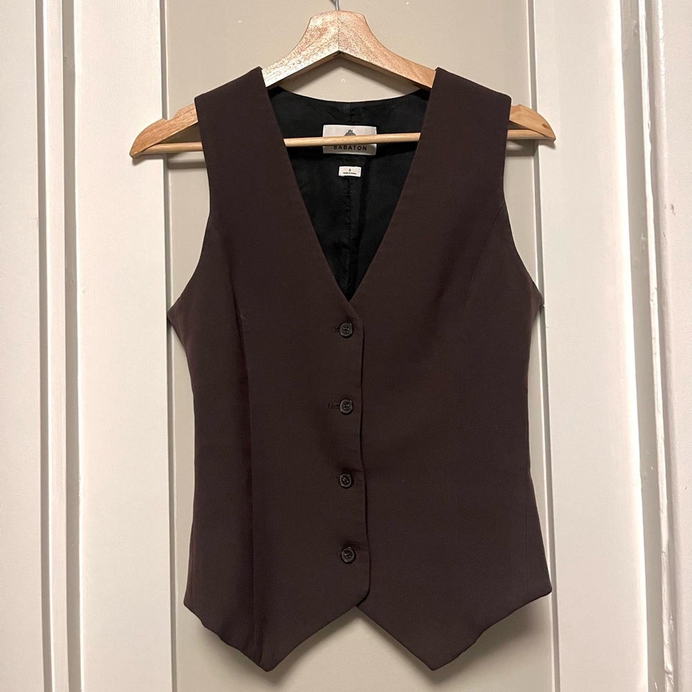 Babaton Dark Brown Button-Up Vest Top